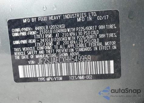 2017 Subaru Forester 2.5I Premium z USA, uszkodzony, nr VIN JF2SJAECXHH549959